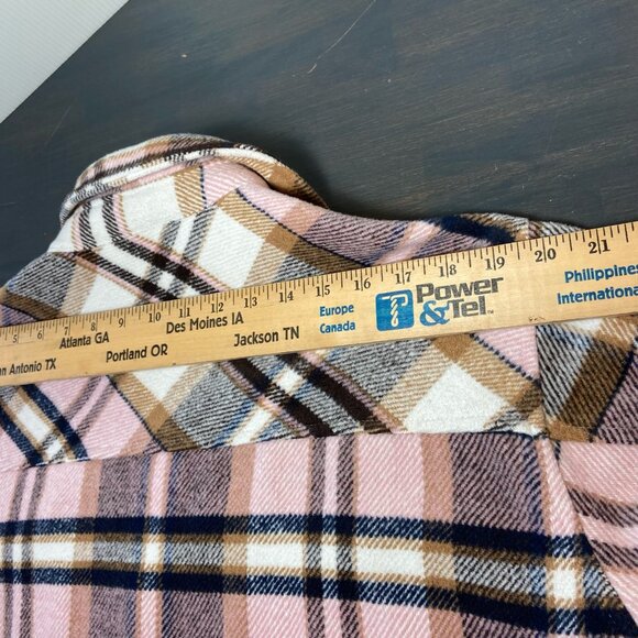 Plaid Shacket Jacket Pink Tan Button Front Women’s Large - Picture 7 of 9